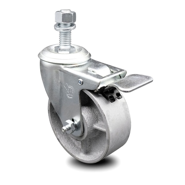 Semi Steel Swivel TS Caster w/Roller Bearing-4" Wheel&12MM Stem w/Total Lock BRK